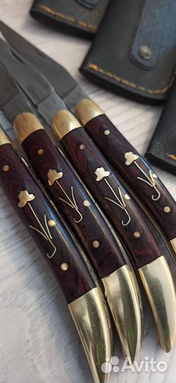 Нож складной дамасская сталь с кожаным чехлом