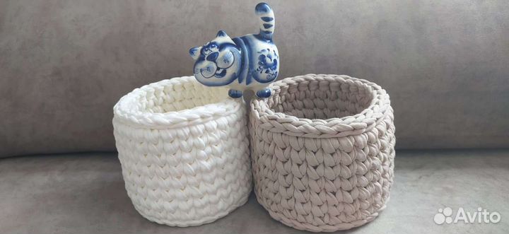 Вязаные корзинки из трикотажной пряжи