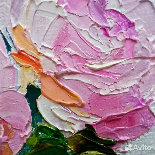 Картина с розами Букет в розовых тонах маслом