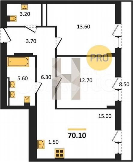 2-к. квартира, 70,1 м², 9/9 эт.