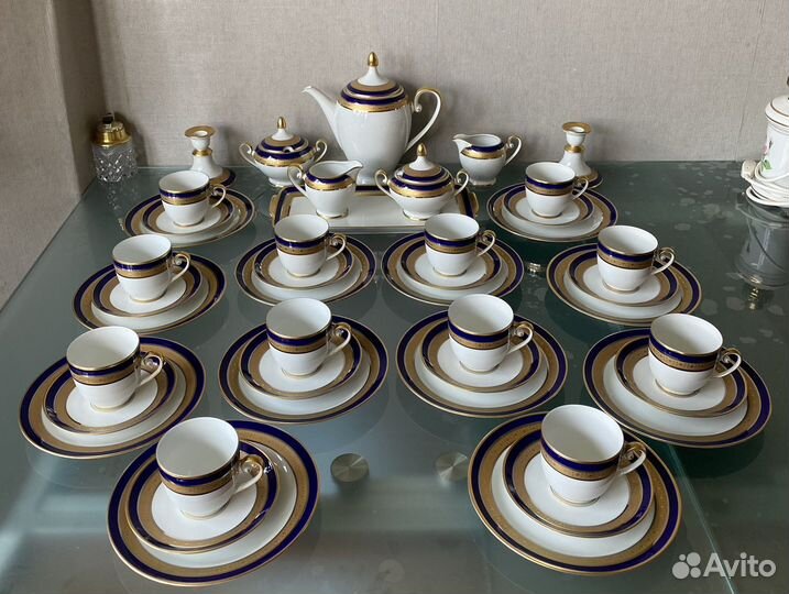 Чайный сервис,Кобальт,Антиквариат,Фарфор