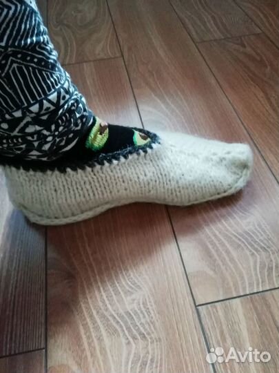 Вязаные носки-тапочки