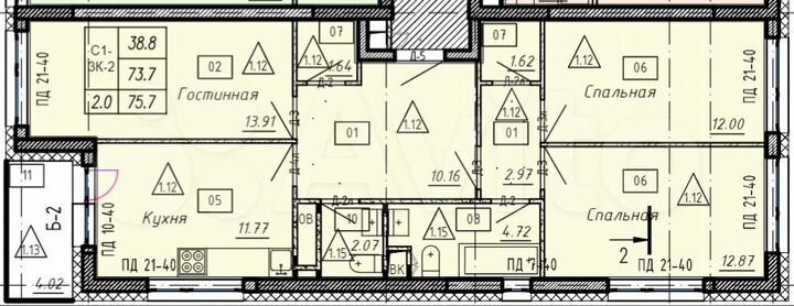 3-к. квартира, 75,7 м², 4/25 эт.