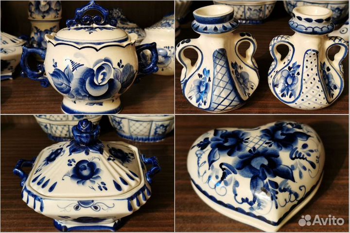 Гжель посуда, статуэтки, кобальт