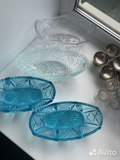 Ваза салатник синее стекло