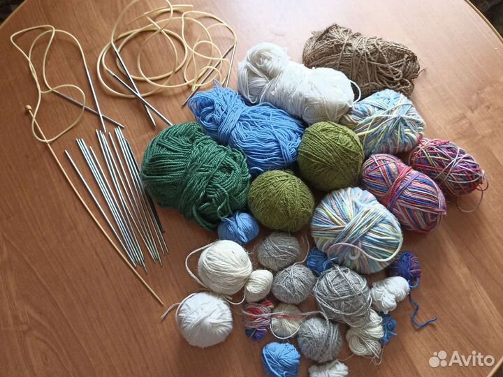 Пряжа для вязания пакетом, спицы разные