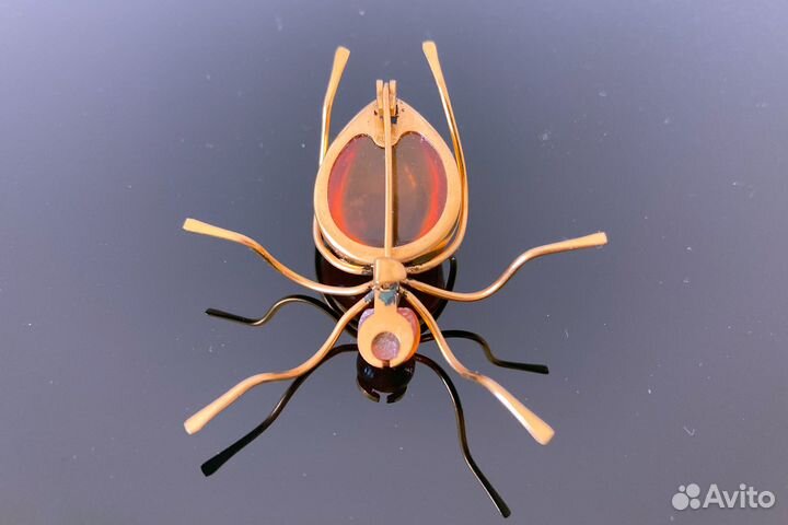 Брошь муравей, жук, паук, янтарь