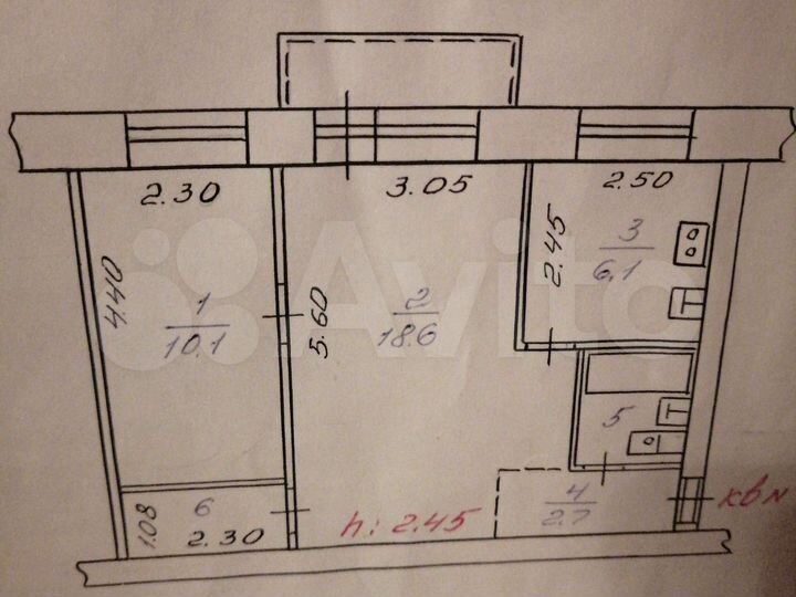 2-к. квартира, 43 м², 5/5 эт.