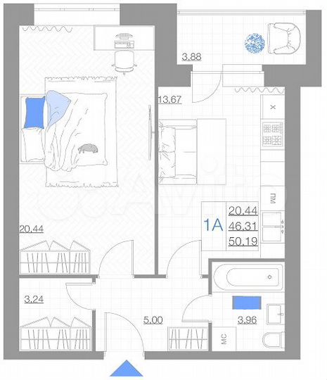 1-к. квартира, 50,2 м², 4/5 эт.