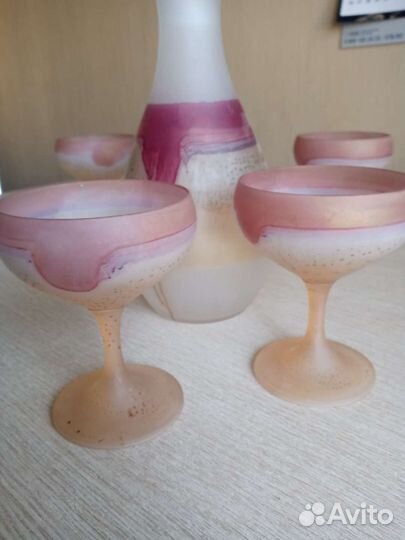 Штоф стеклянный ручная роспись и бокалы