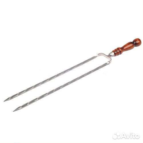 Шампур двойной вилка нерж 450х12х3мм с ручкой