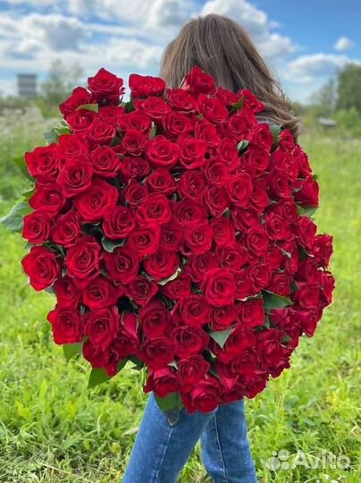 Букет из 101 розы красные розы 60см