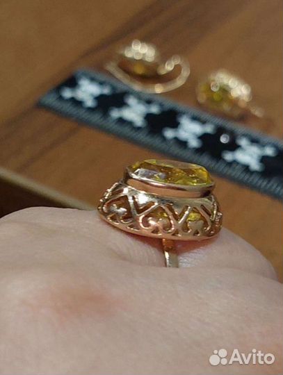 Золотое кольцо СССР, 583 проба, цитрин