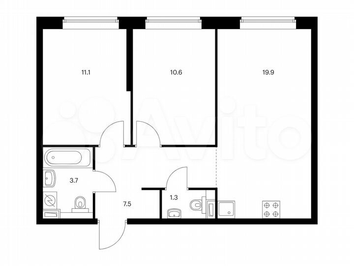 2-к. квартира, 54,1 м², 19/32 эт.