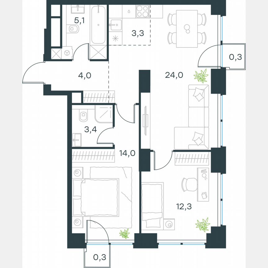 3-к. квартира, 66,7 м², 21/64 эт.
