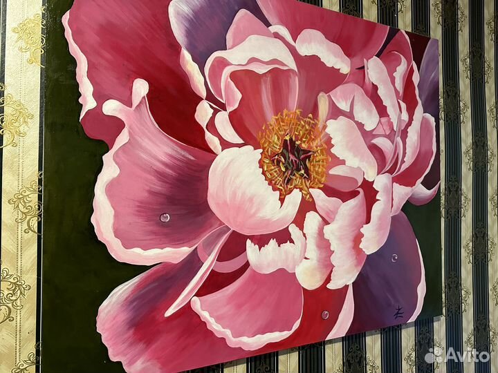 Картина маслом на холсте Пион 80/90