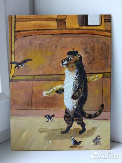 Картина на холсте кот с батоном