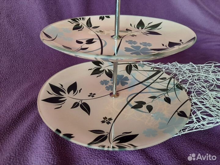 Фруктовница стеклянная двухярусная круглая