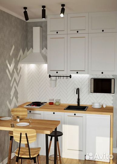 Современная маленькая кухня с барной стойкой