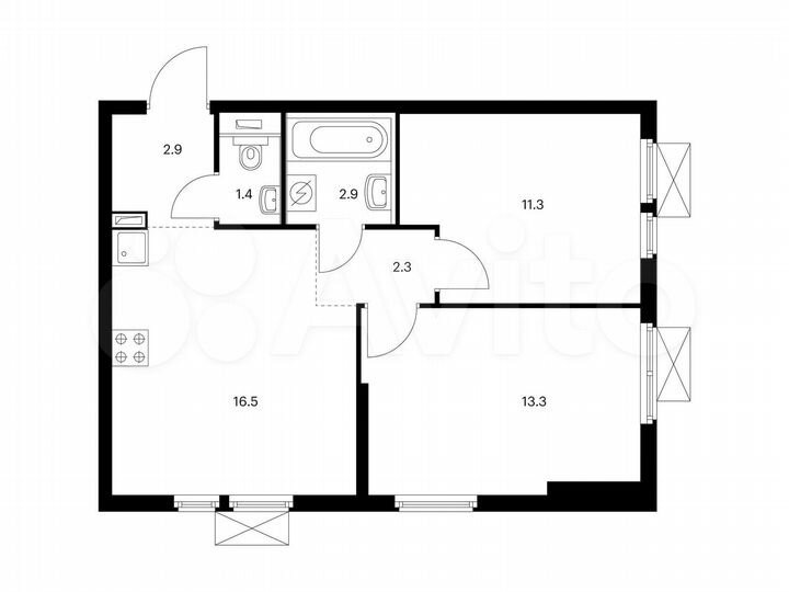2-к. квартира, 50,6 м², 9/15 эт.