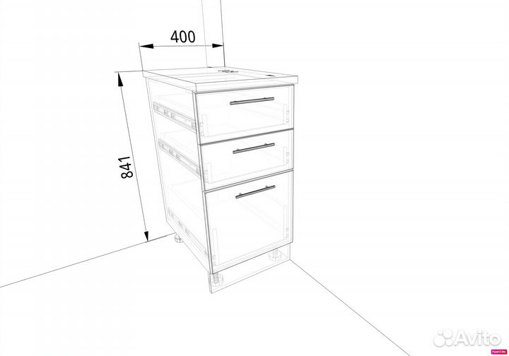 Кухонный комод с 3 ящиками 400 мм