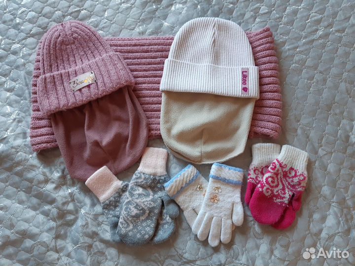 Набор шапка, снуд, варежки, перчатки для девочки