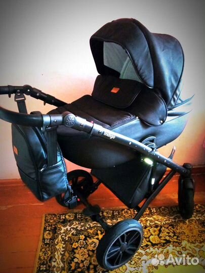 Коляска 2 в 1 эко кожа с надувными колесами