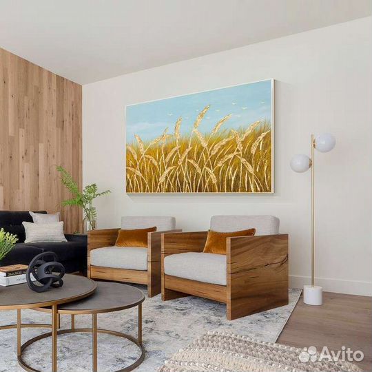 Большая картина маслом Золотая пшеница Текстурная