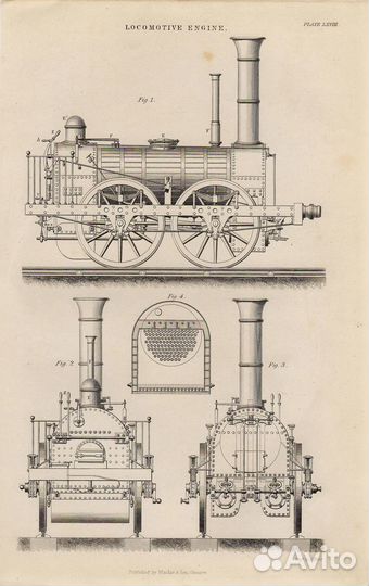 Гравюры. Паровозы. Локомотивы. Устройство