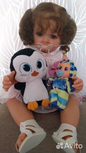 Кукла новая 55 см, санки, пупсик, мягкая игрушка