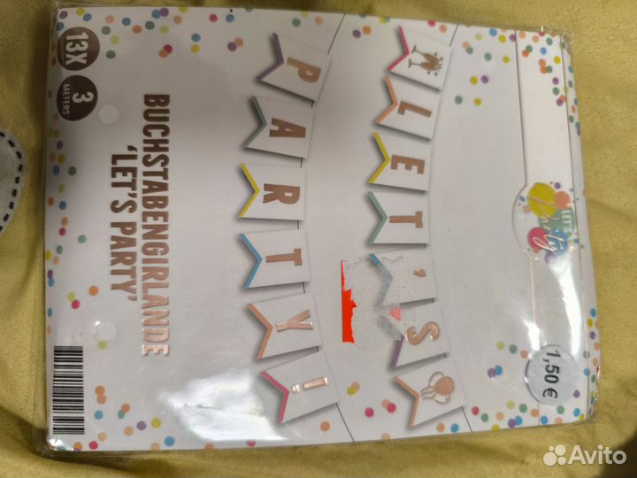 Картонный баннер let's party, длина 3м, новый