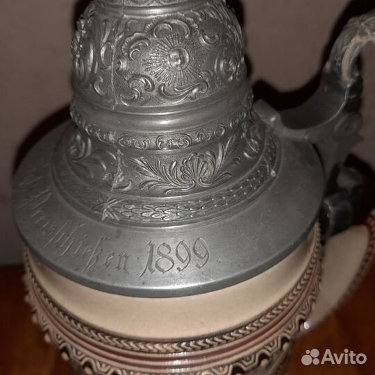 Антикварная пивная кружка 1899 год охота литровая