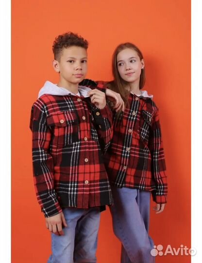 Новая Рубашка в клетку с капюшоном 140-146 размер