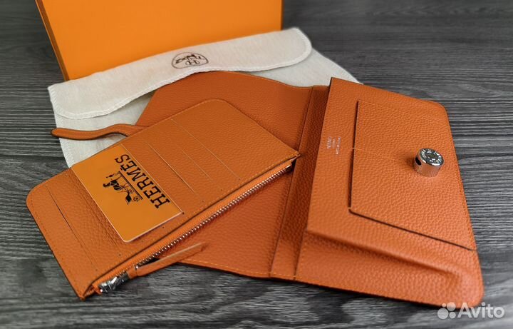 Женский кожаный клатч Hermes orange lux новый 2в1