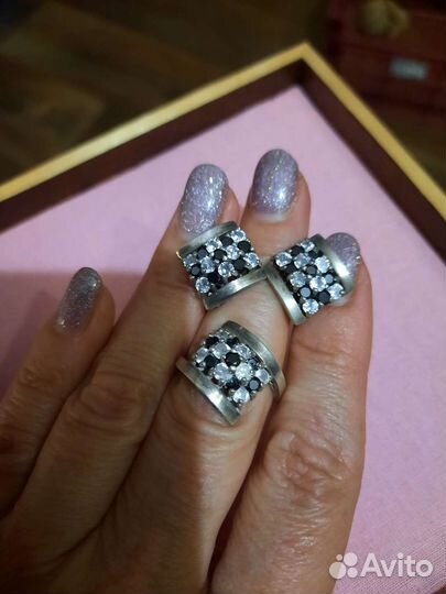 Серебро: серьги + кольцо