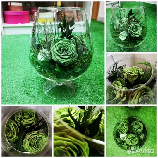 Трио из живых роз, пионов колбе, от