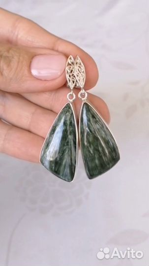 Серьги серафинит/ серебро