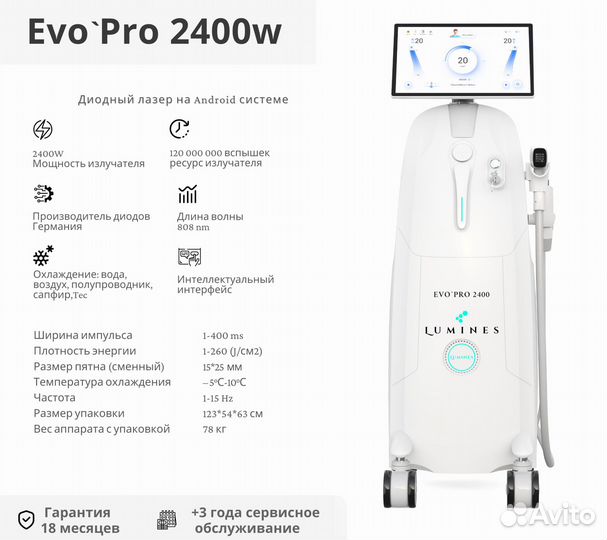 Диодный лазер для эпиляции люминес Эво’Про 2400W