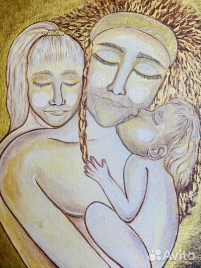 Картина «Счастье» акрил холст золото