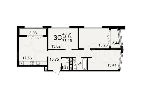 3-к. квартира, 78,2 м², 18/18 эт.