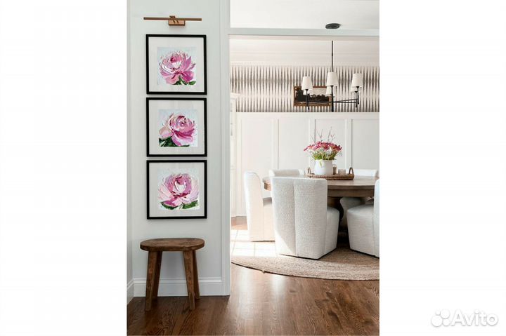 Картина Пионы цветы маслом на холсте 15х15 3 шт