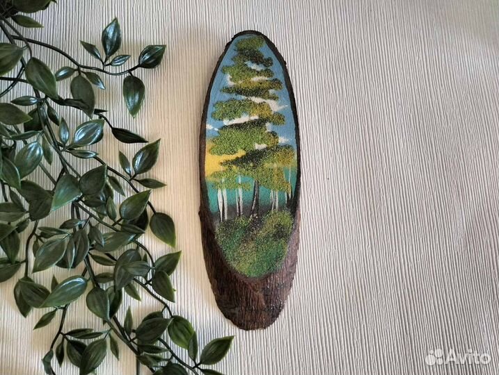 Картина на спиле дерева каменная крошка