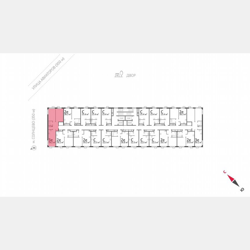 2-к. квартира, 59,3 м², 23/23 эт.