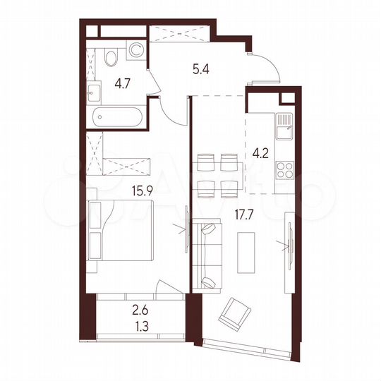 1-к. квартира, 49,2 м², 15/23 эт.