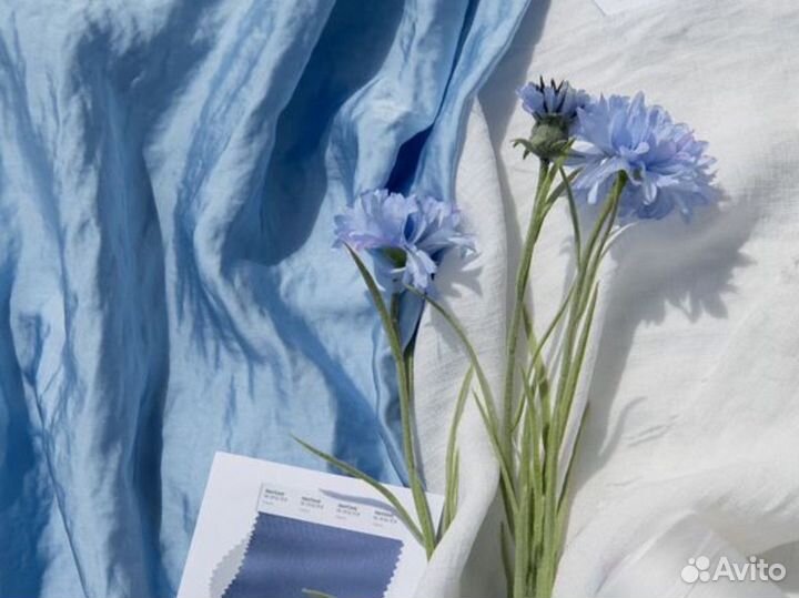 Ткань шелк крэш голубой 5,5м