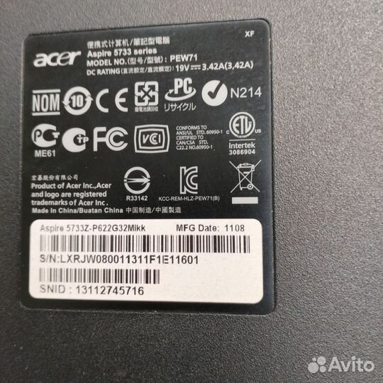 Ноутбук acer aspire 5733 PEW71