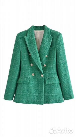 Твидовый пиджак zara женский зеленый