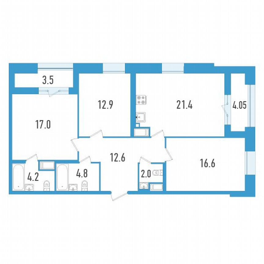 3-к. квартира, 95 м², 13/19 эт.
