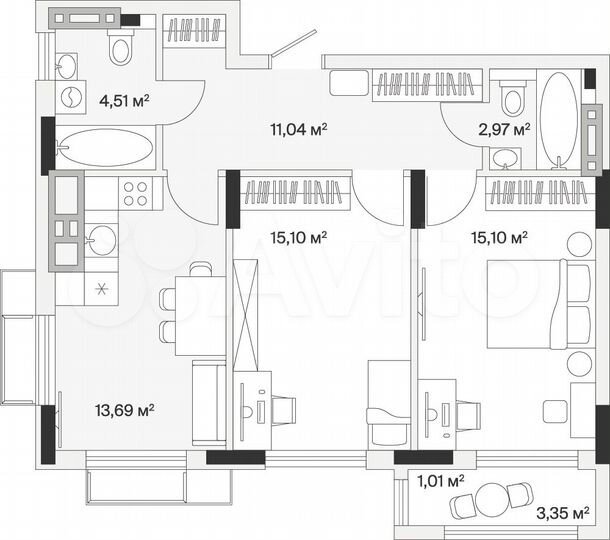 2-к. квартира, 63,4 м², 6/7 эт.