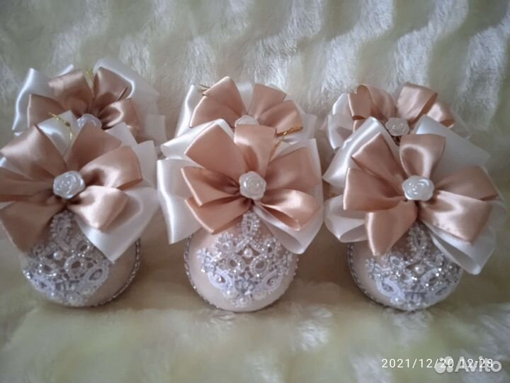 Елочные шары ручной работы диаметром 7 см. 6 штук